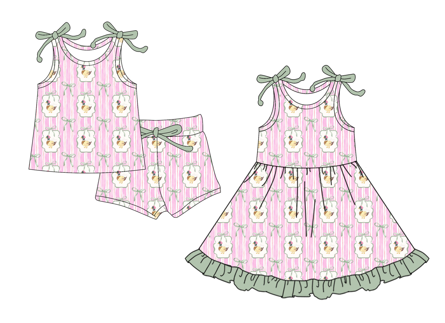 26.1.16 custom each style moq 5 eta 6-8week Sibling Sister duck bow baby short sleeve shorts sets and dress match design