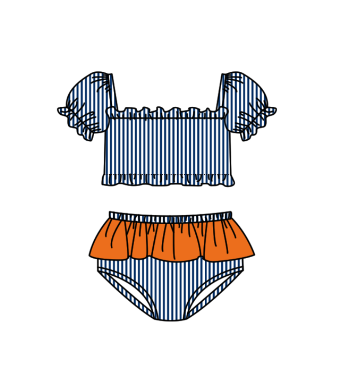 Custom moq 5 mix size milk silk summer teams baby girl boys clothes Navy Blue Two-Piece Swimsuit Set One Piece Swimsuits boy swim trunks