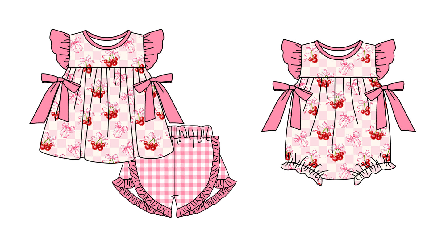 2.11 custom each style moq 5eta 4-6week Sibling Sister bow baby girls short sleeve shorts sets and romper match design