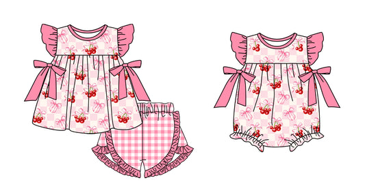 2.11 custom each style moq 5eta 4-6week Sibling Sister bow baby girls short sleeve shorts sets and romper match design