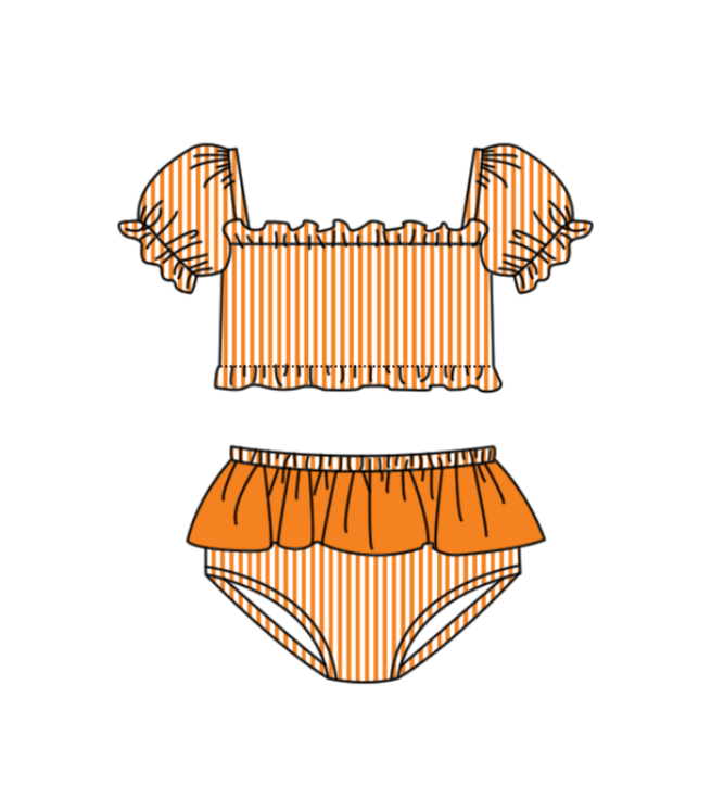 Custom moq 5 mix size milk silk summer teams baby girl boys clothes Orange Two-Piece Swimsuit Set One Piece Swimsuits boy swim trunks