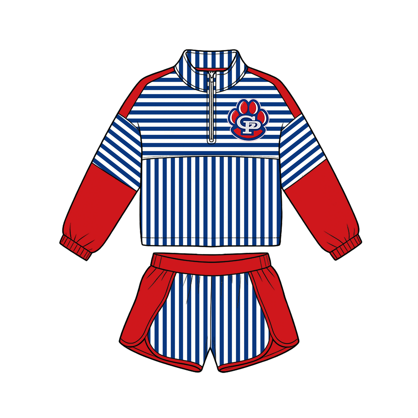custom moq 5 mix size MSD072406 Baby Girls Stripe Zip Pullover Long Sleeve Top Shorts Team Sets
