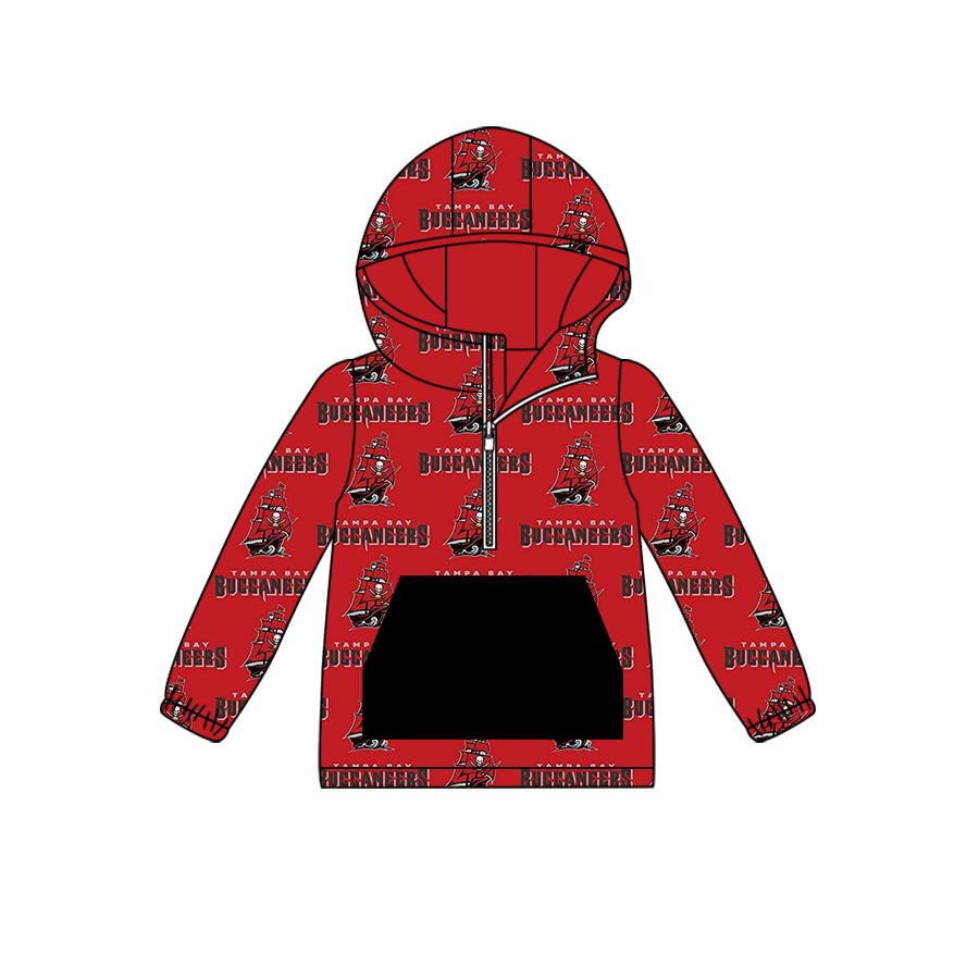 custom moq 3 eta 6-7weeks Red and Black Long Sleeve Zipper Pocket Hood Pullover