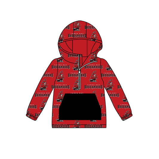 custom moq 3 eta 6-7weeks Red and Black Long Sleeve Zipper Pocket Hood Pullover