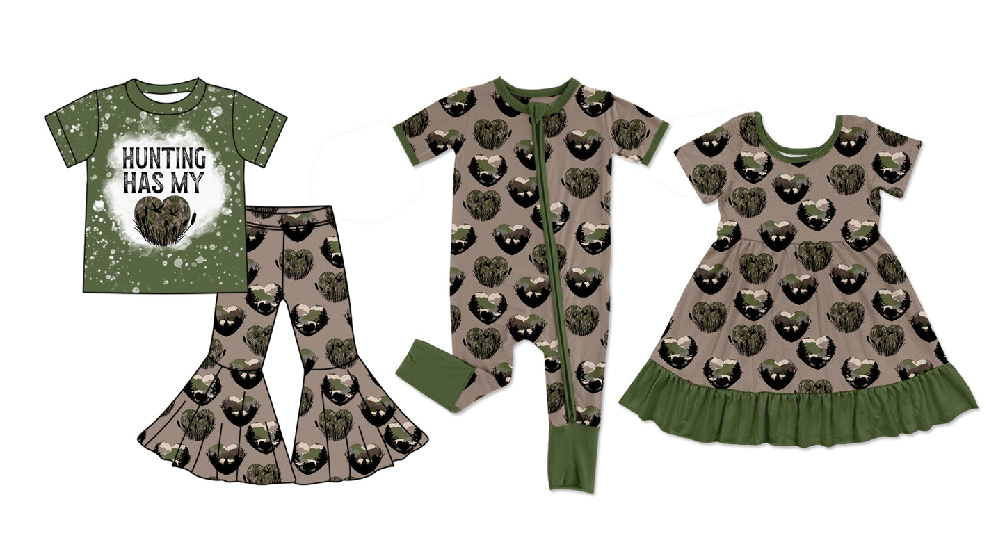 11.22 custom each style moq 5eta 4-6week Sibling Sister HUNTING baby girl sets and dress and rompers match family design