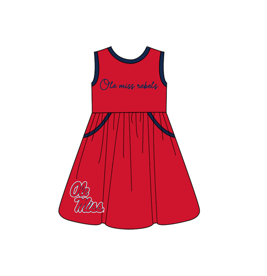 Custom moq 5 each style eta 6-8weeks baby girl clothes team red sleeveless dress-25.10.14