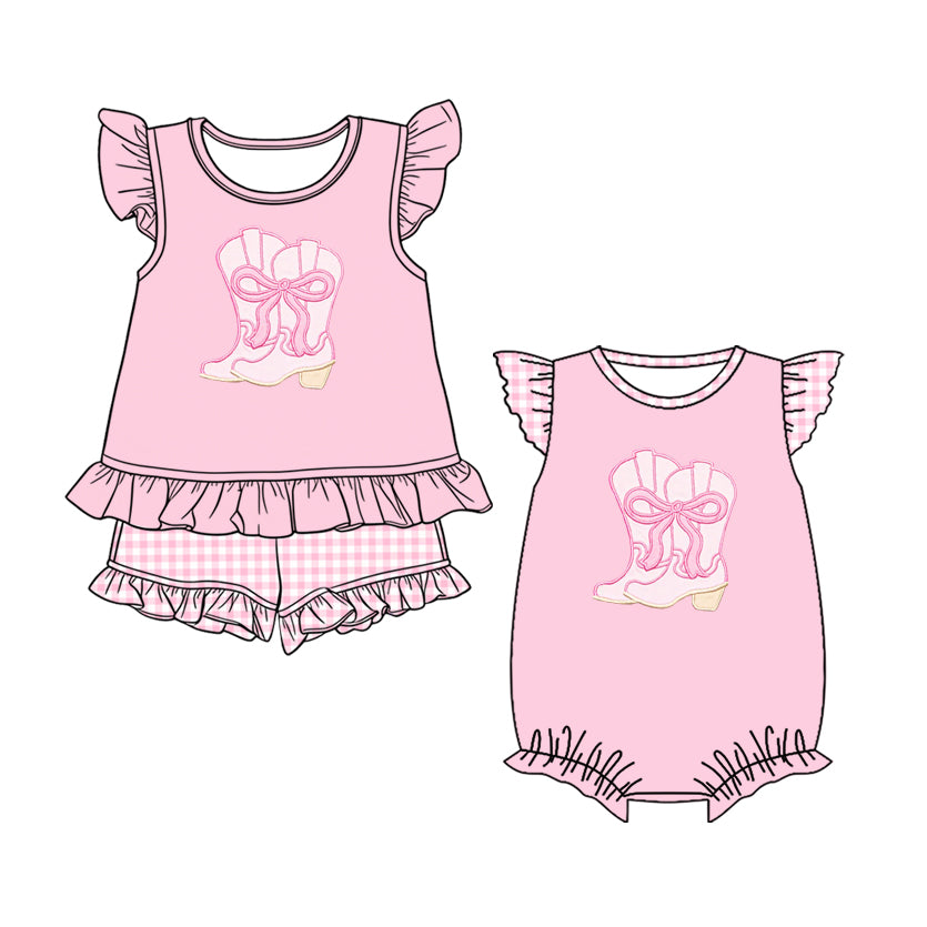 2.27 Custom moq 5 mix size Sibling Pink Baby Girl's Flutter-Sleeved Top And Shorts Romper Set Cute Infant Outfit for Girls