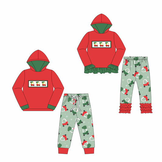 25.7.19 custom each style moq 5eta 4-6week Sibling Sisters Christmas red baby boy long sleeve pants sets 1 and sets 2 match family design
