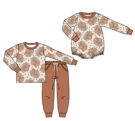25.7.17 custom each style moq 5eta 4-6week Sibling Sister turkey baby boy long sleeve pants sets and rompers match family design