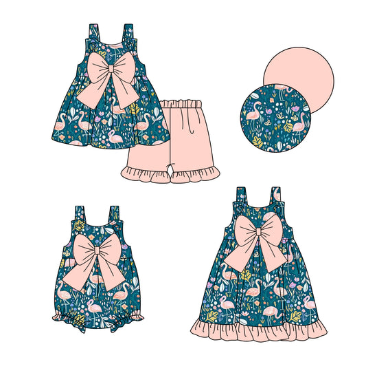 3.24 custom each style moq 5eta 4-6week Sibling Sisters floral baby girl short sleeve shorts sets and dress and rompers match family design