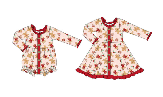 25.6.2 custom each style moq 5eta 4-6week Sibling Sisters Christmas baby girl long sleeve dress and rompers match family design