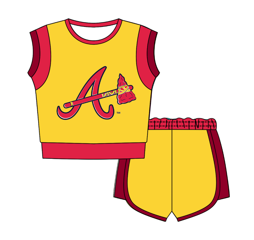 Custom moq 5 mix size milk silk summer teams Yellow  Sleeveless O-Neck Top And Shorts Set Cute And Comfortable Kids' Outfit