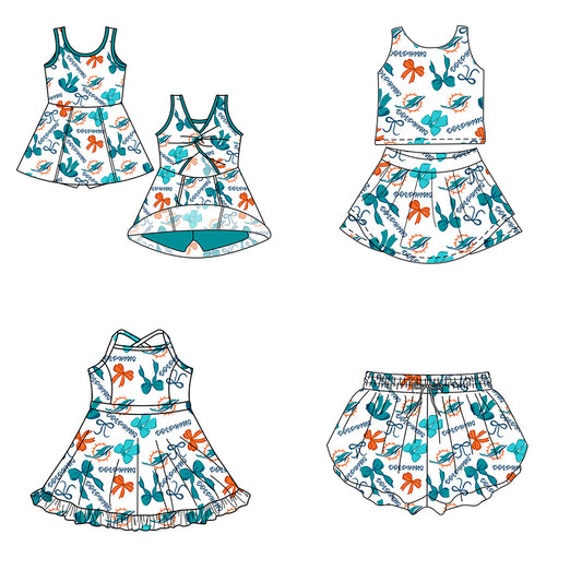 Custom moq 5 mix size milk silk summer teams Baby Girls Blue Orange Bow Vest Top Skirt Shorts Sets Sleeveless Knee Length Dresses Yoga Shorts Yoga Active Outfit