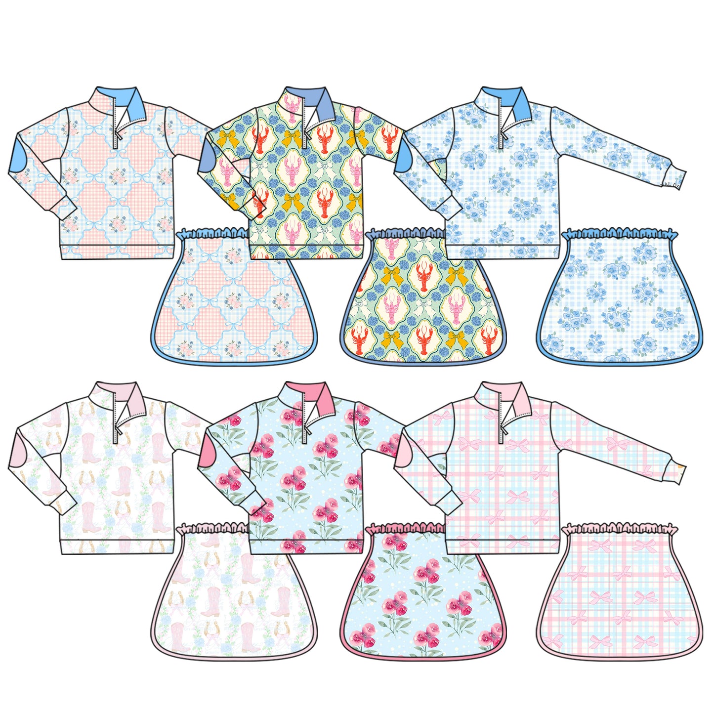 25.5.24 custom each style moq 5eta 4-6week Sibling Sister baby girl long sleeve shorts sets 1 and set 6 match design