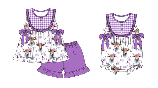 11.27 custom each style moq 5eta 4-6week Sibling Sister cow floral baby boy short sleeve shorts sets and rompers match design