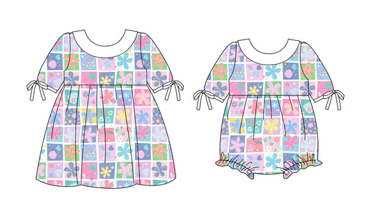 25.10.3 custom each style moq 8 eta 6-8week Sibling Sisters floral baby girl short sleeve dress and rompers match family design
