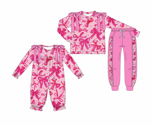 25.7.2 custom each style moq 5eta 4-6week Sibling Sisters bow baby girl long sleeve pants sets and rompers match family design