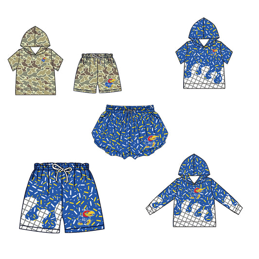 Custom moq 5 mix size milk silk summer teams Baby Camo Hooded Short Sleeve Top and Shorts Set Blue Ice Cream Drips Hooded Top with Matching Shorts