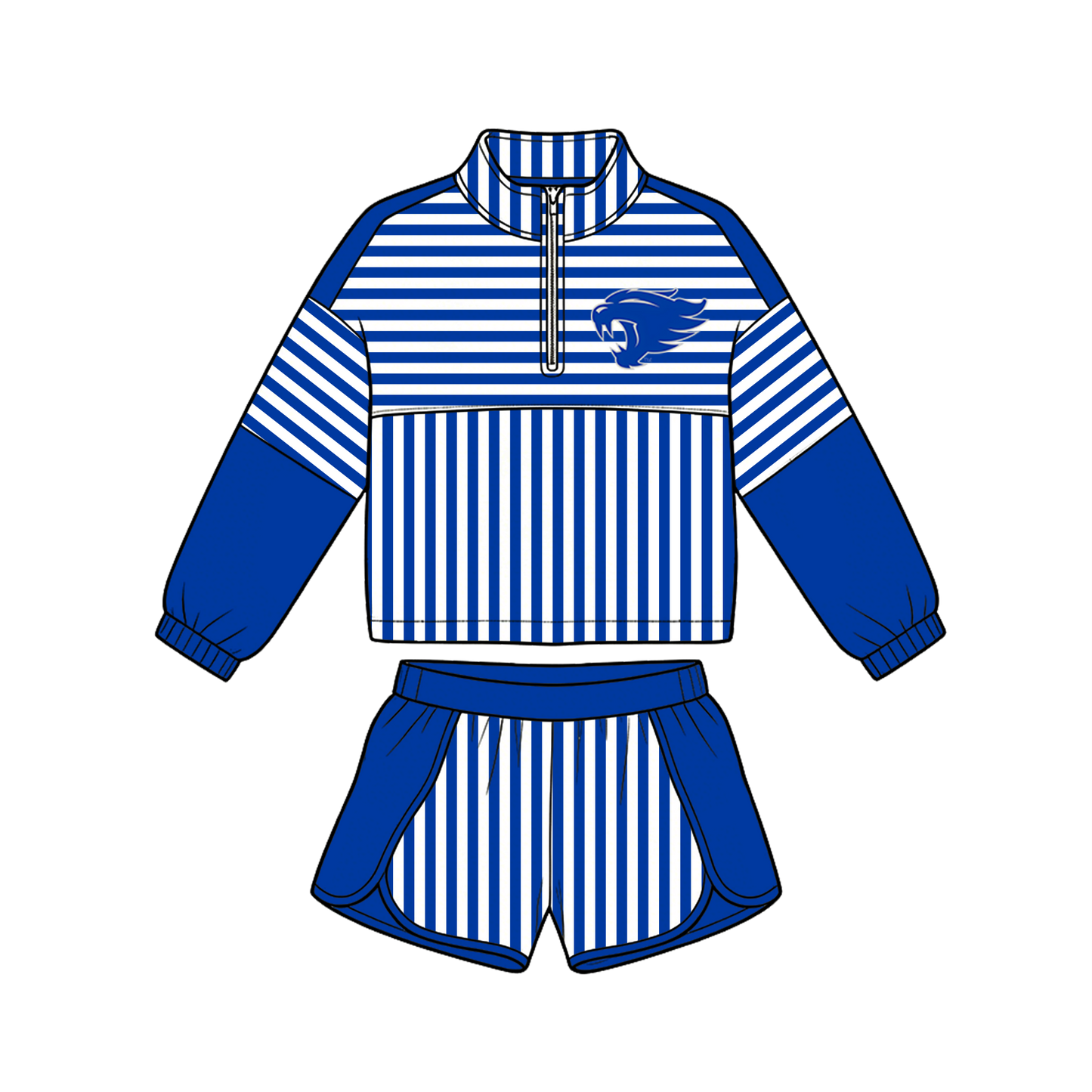 custom moq 5 mix size MSD072306 Baby Girls Stripe Zip Pullover Long Sleeve Team Top Shorts Sets