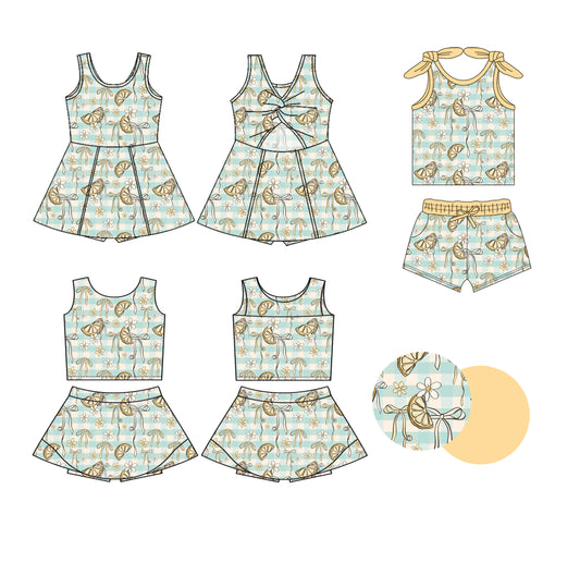 25.5.28 custom each style moq 5eta 4-6week Sibling Sister bow floral baby girl short sleeve shorts sets and skirts sets and dress match design