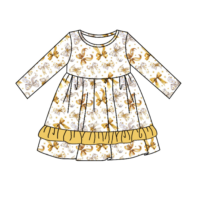 7.27 custom each style moq 5eta 4-6week Sibling Sister bow yellow baby girls sets and dress and rompers match family design