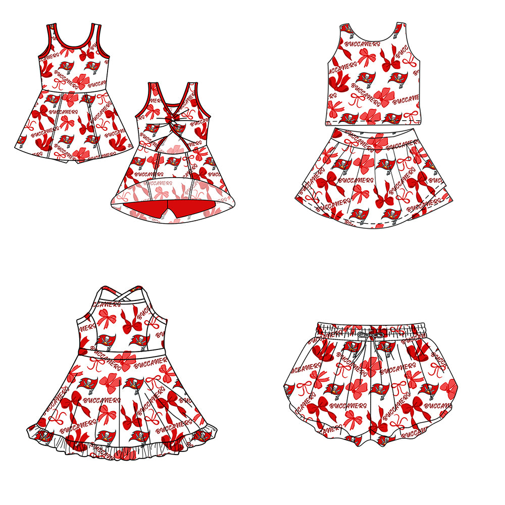 Custom moq 5 mix size milk silk summer teams Baby Girls Red Bow Vest Top Skirt Shorts Sets Sleeveless Knee Length Dresses Yoga Shorts Yoga Active Outfit
