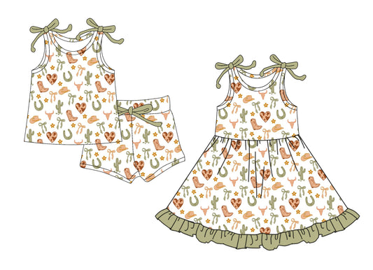 25.6.4 custom each style moq 5eta 4-6week Sibling Sister boots catcus hats baby girl short sleeve shorts sets and dresses match design