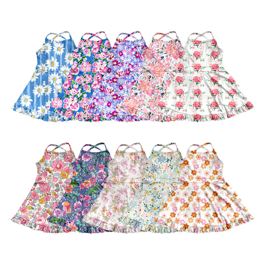 3.14 custom each style moq 5eta 4-6week Sibling Sister baby girls short sleeve dress and dress 8 match design