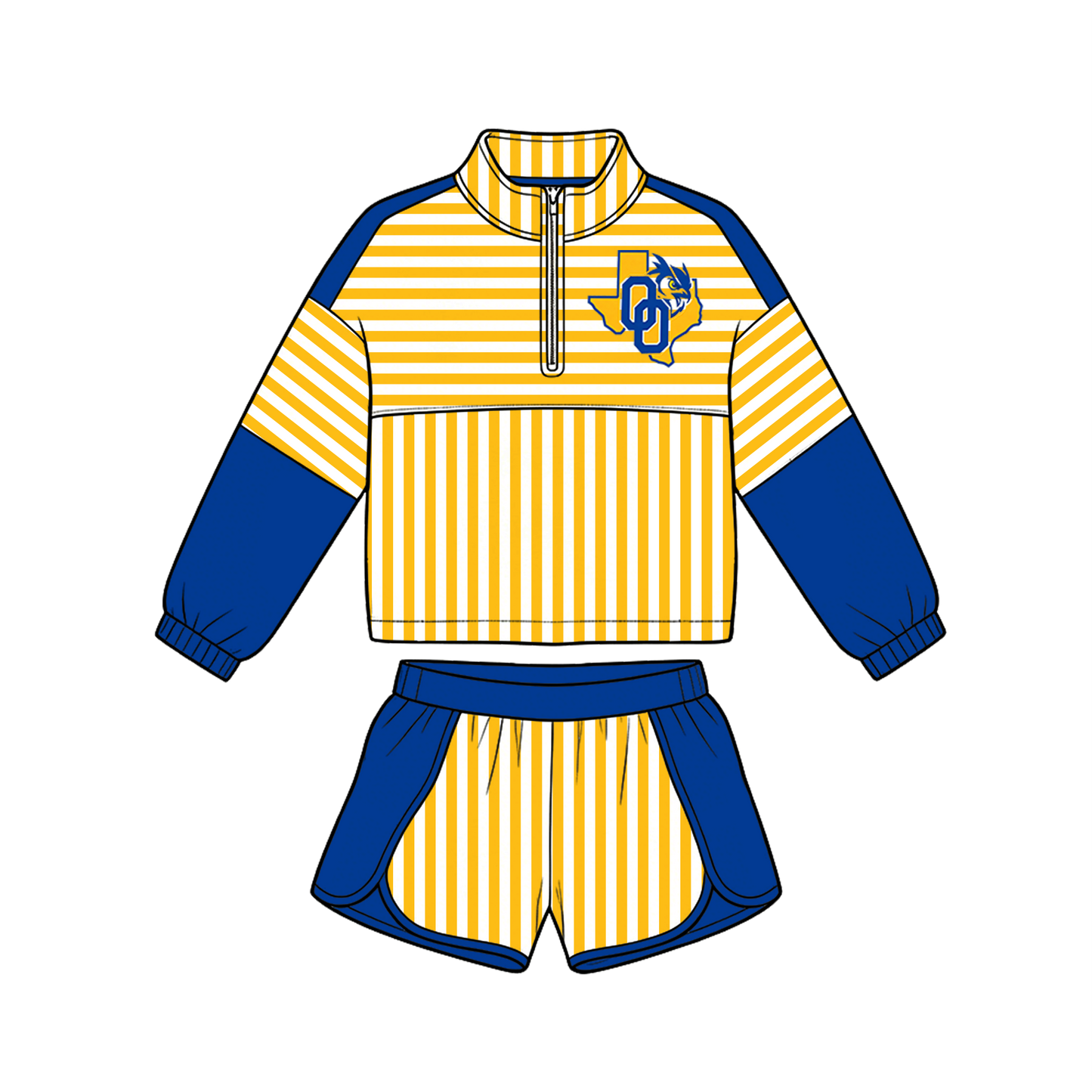 custom moq 5 mix size MSD073011 Baby Kids Stripe Print Zip Pullover Shorts Team Clothes Set