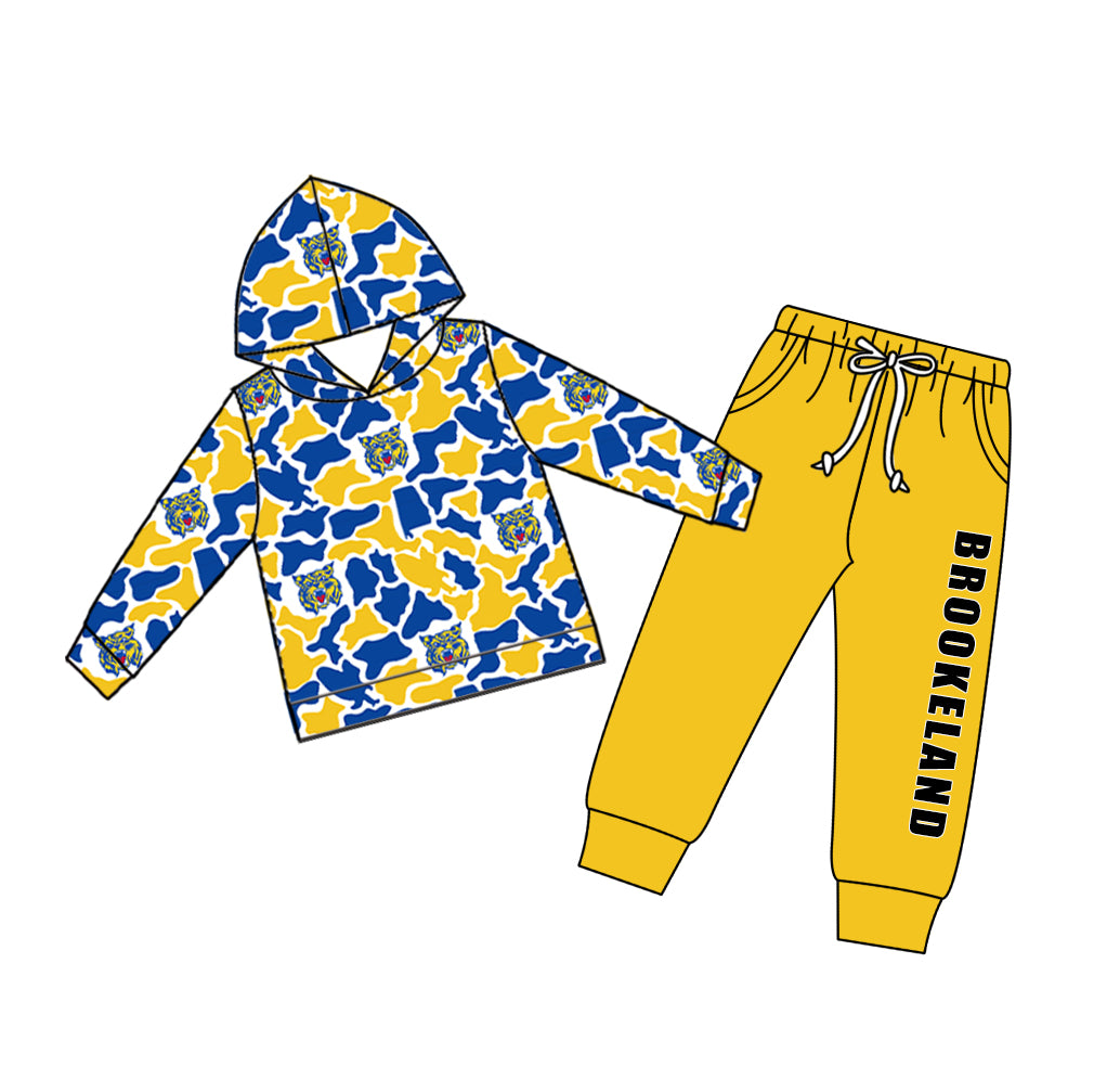 Custom moq 5 mix size teams Baby Boy Camouflage Long Sleeve Hoodie Top Drawstring Pants with Pockets Set