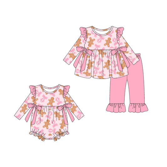 25.5.12 custom each style moq 5eta 4-6week Sibling Sisters Christmas bow baby girl long sleeve pants sets and rompers match family design