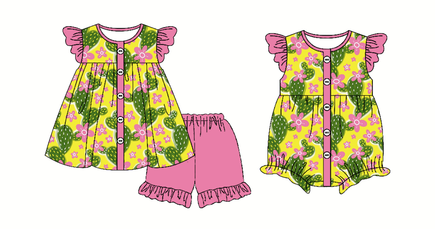 3.3 custom each style moq 5eta 4-6week Sibling Sister floral baby girl short sleeve shorts sets and romper match design