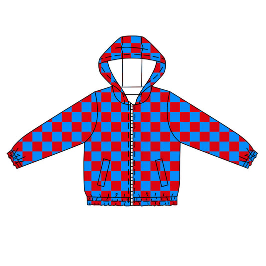 9.25 custom each style moq 5 eta 4-6week baby boys clothes red and blue plaid hooded long sleeve top