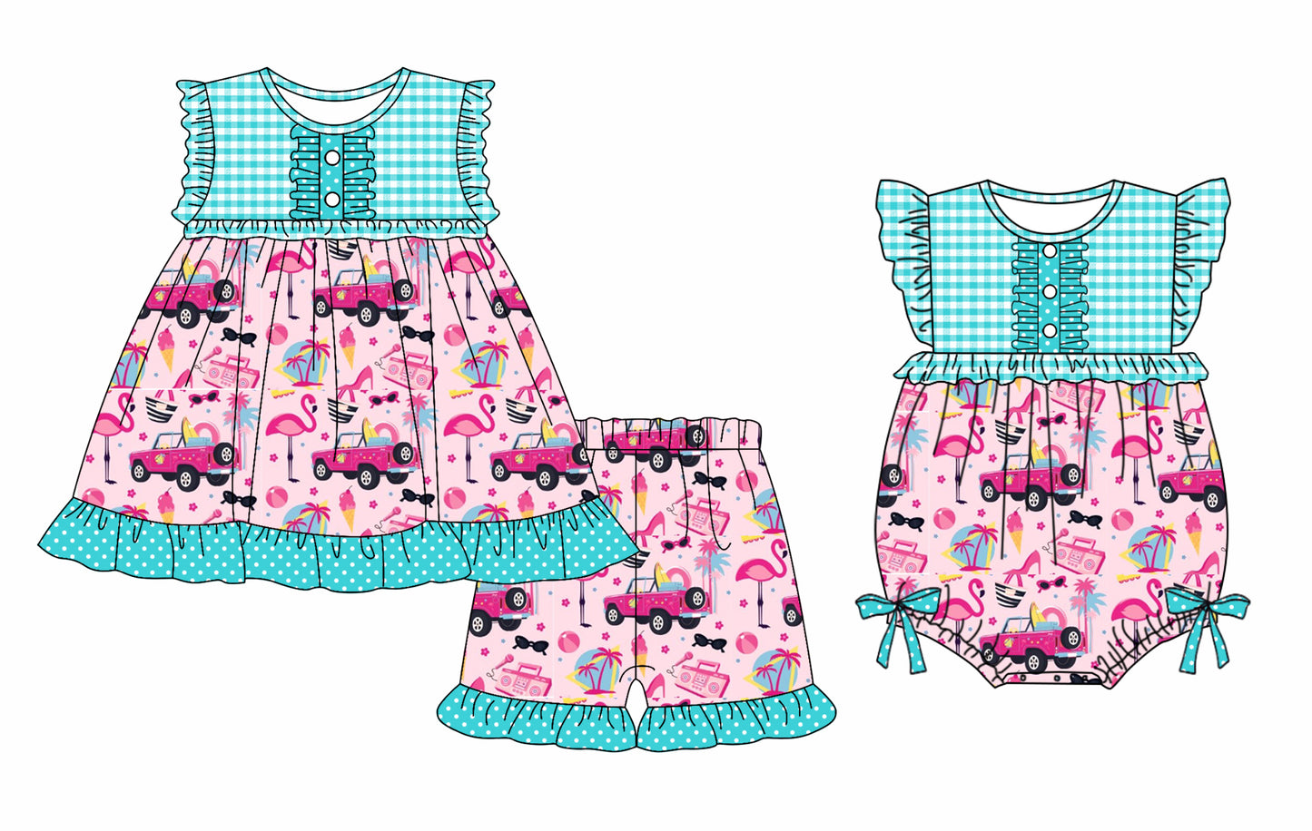 3.13 custom each style moq 5eta 4-6week Sibling Sister baby girl short sleeve shorts sets and romper match design