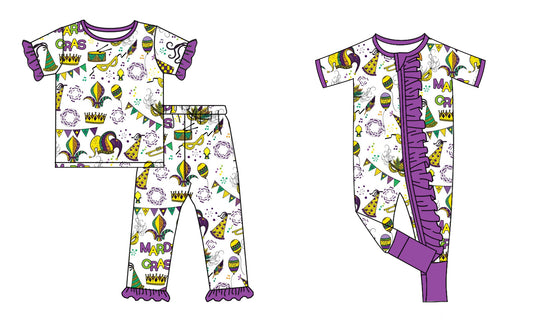 25.9.13 custom each style moq 5eta 6-8week Sibling Sisters mardi gras bow baby girl clothes short sleeve pants sets and romper match family design