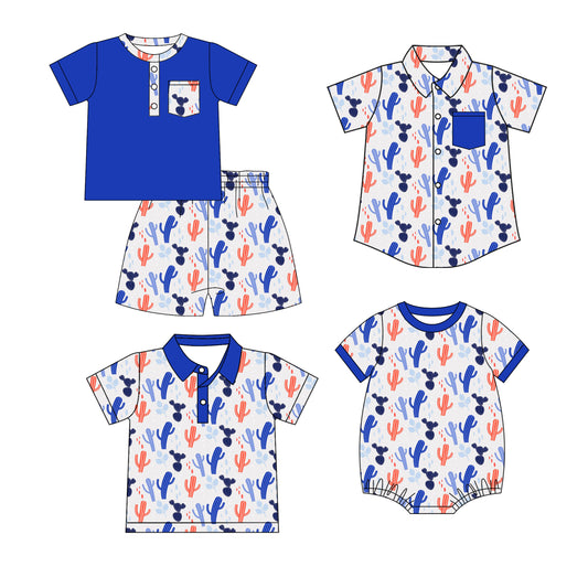 3.16 Custom moq 5 mix size Sibling Baby Boy's Blue Short-Sleeved Outfit Set with Matching Polo Shirt And Button-Down Shirt Romper