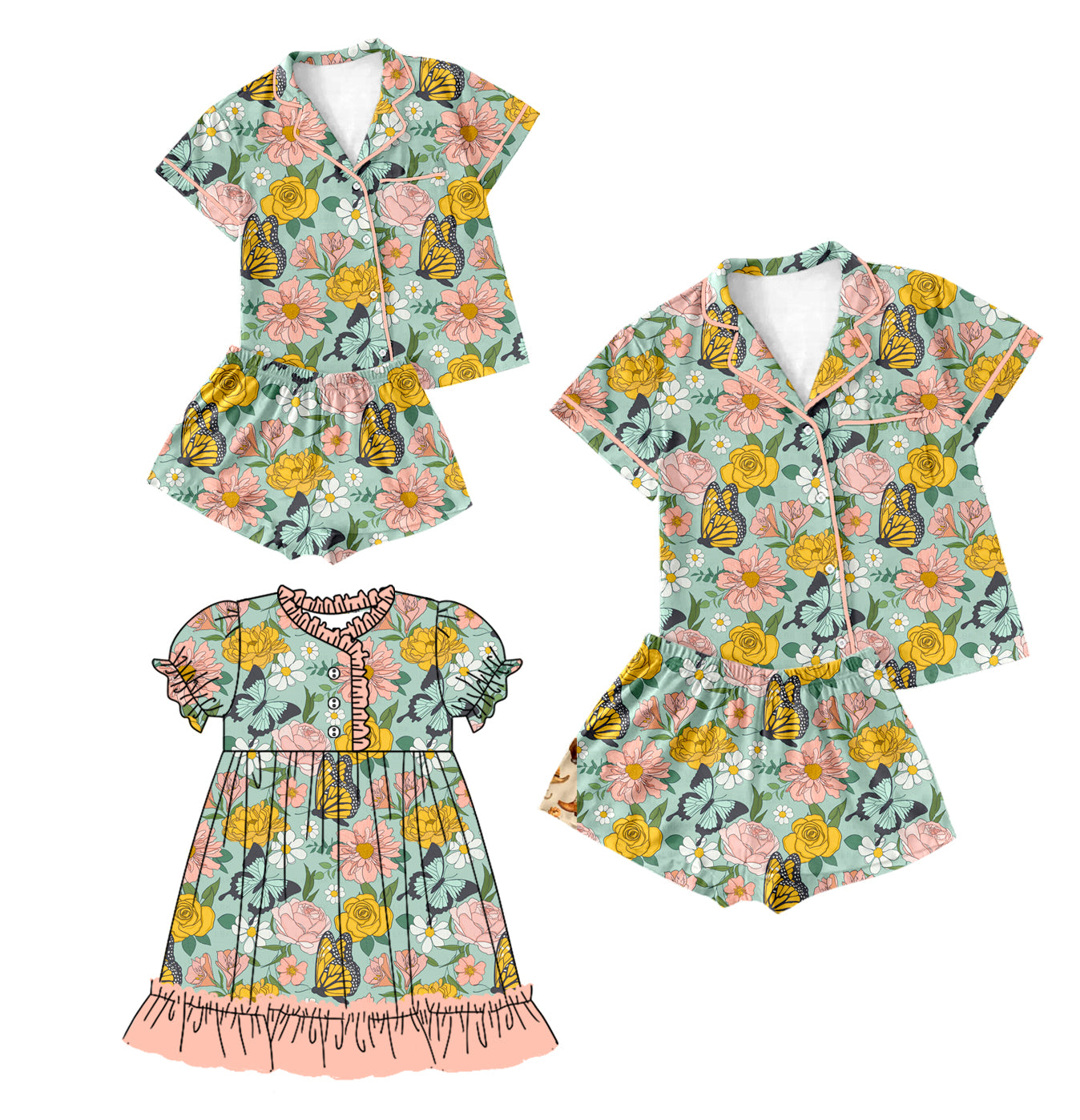 12.27 custom each style moq 5eta 4-6week Sibling Sister floral baby girls short sleeve shorts sets and adult sets and dress match design