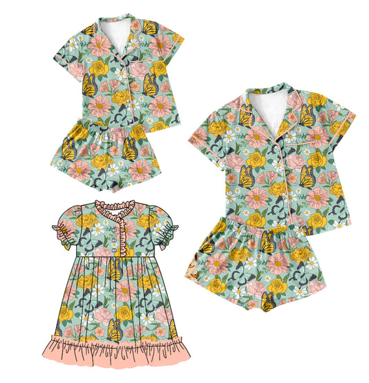 12.27 custom each style moq 5eta 4-6week Sibling Sister floral baby girls short sleeve shorts sets and adult sets and dress match design