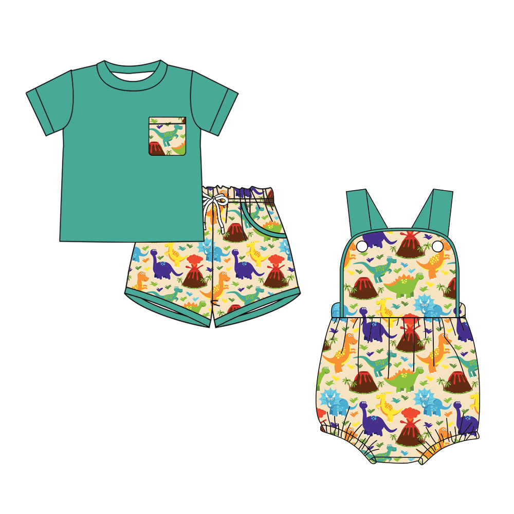 26.1.12 custom each style moq 5 eta 6-8week Sibling Sister dinosaur baby boy short sleeve shorts sets and romper match design