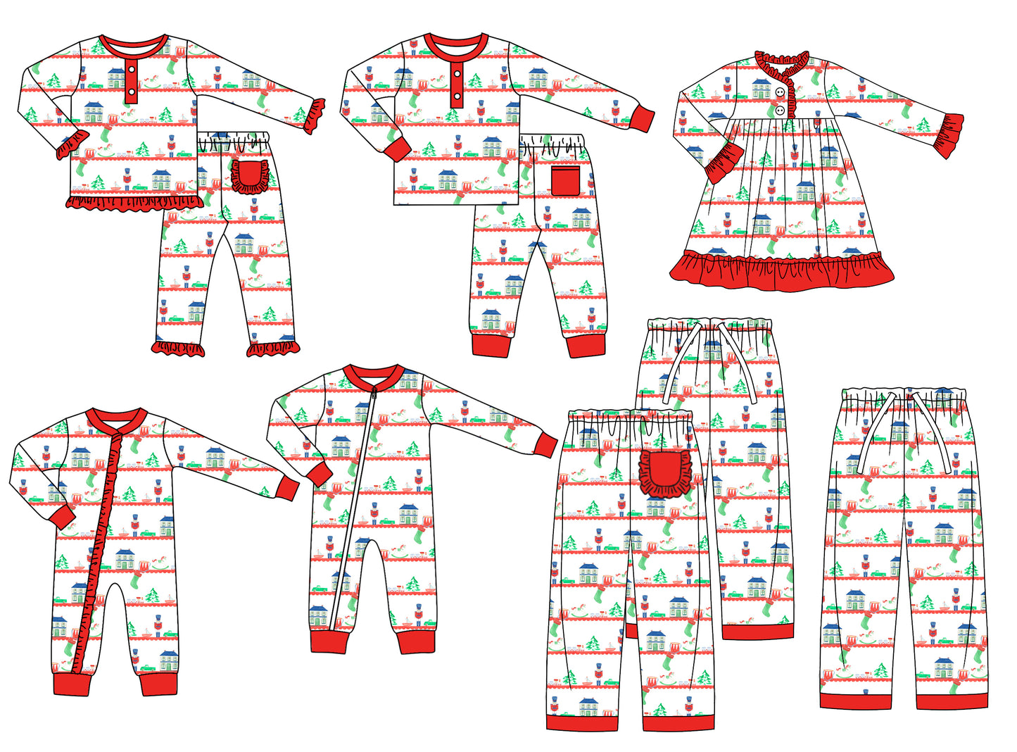 25.5.19 custom each style moq 5eta 4-6week Sibling Sisters Christmas baby girl long sleeve pants sets 1 and sets 2 and adult pants 1 and adult pants 2 and romper 1 and romper 2 and dress match family design
