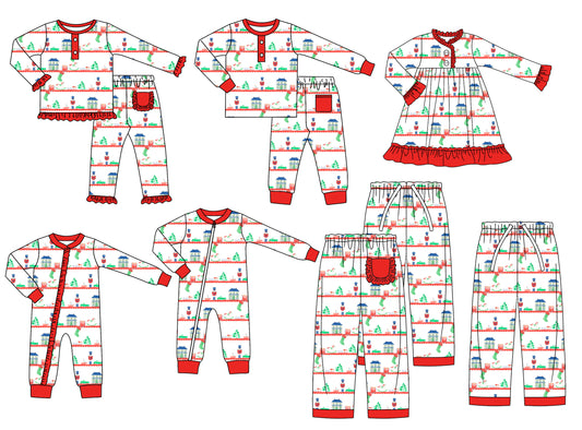 25.5.19 custom each style moq 5eta 4-6week Sibling Sisters Christmas baby girl long sleeve pants sets 1 and sets 2 and adult pants 1 and adult pants 2 and romper 1 and romper 2 and dress match family design