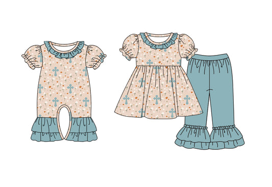 11.1 custom each style moq 5eta 4-6week Sibling Sister easter floral baby girls short sleeve sets and rompers match design