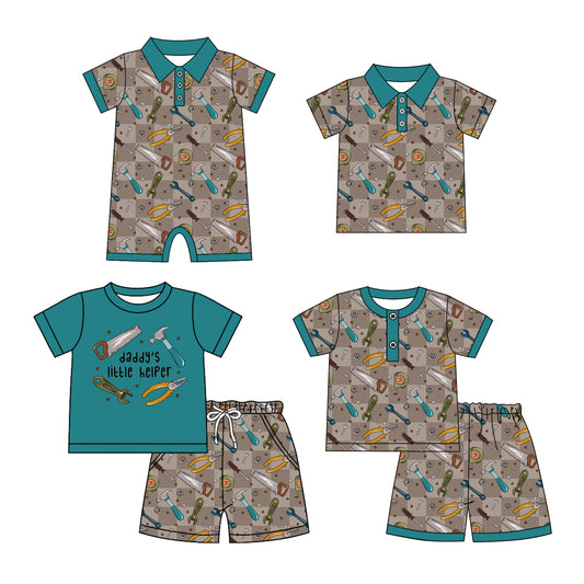 4.12 custom each style moq 5eta 4-6week Sibling Sister baby boy sets 1 and sets 2 and boy rompers and top match family design