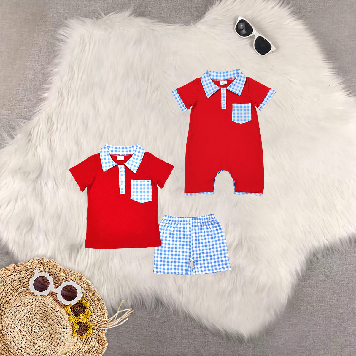 RTS NO MOQ baby boys clothes national day short sleeve Rompers Clothes Sets