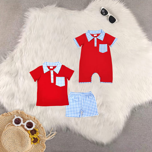 RTS NO MOQ baby boys clothes national day short sleeve Rompers Clothes Sets