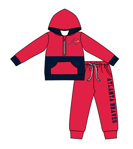 Custom moq 5 mix size eta 6-8weeks milk silk summer teams red baby boy clothes hooded long sleeve pants sets-25.10.24