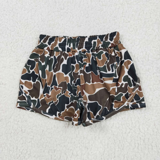 RTS NO MOQ SS0465 Brown green camouflage beige yoga shorts