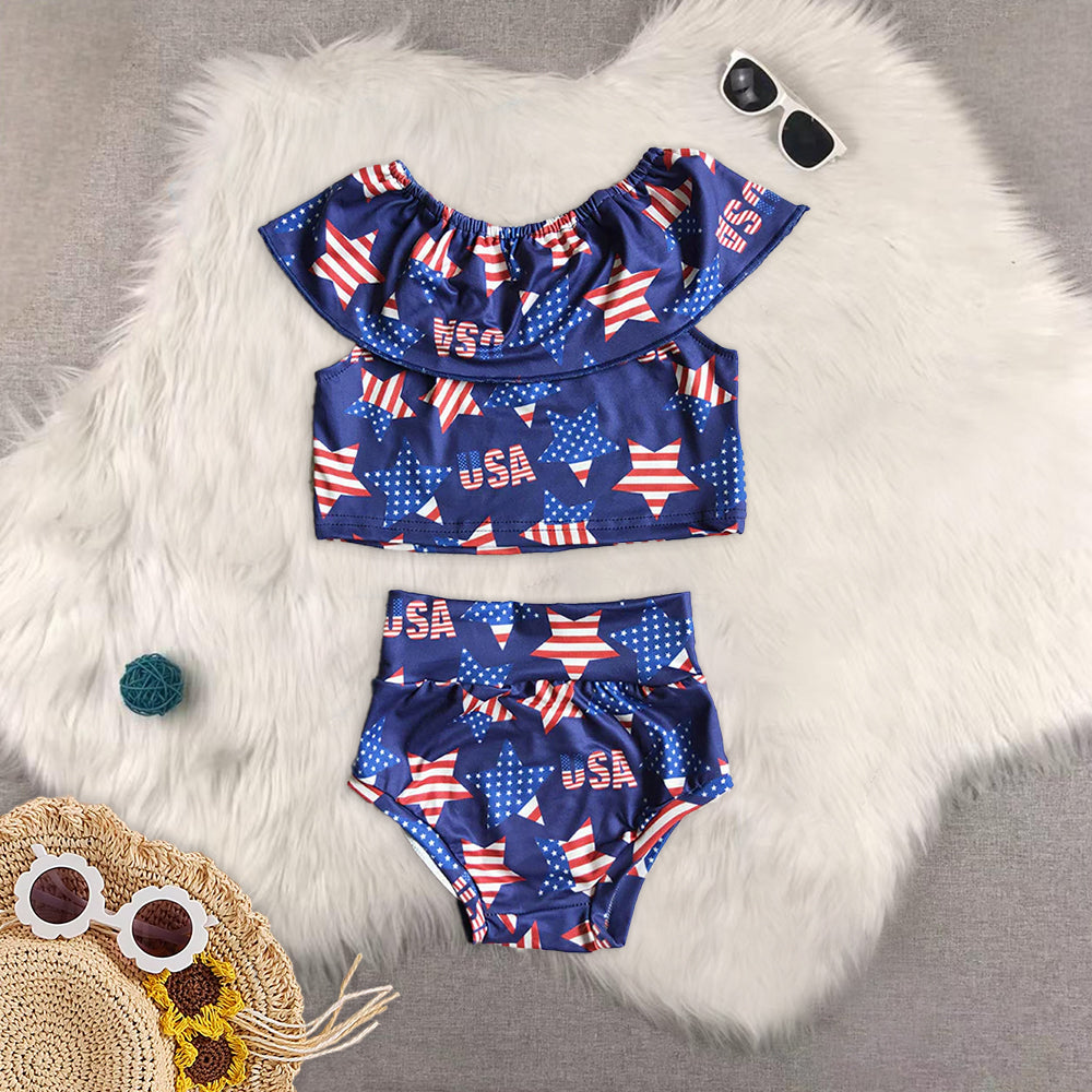 RTS NO MOQ baby girls clothes 4th of july short sleeve briefs sets