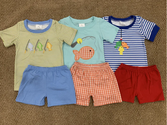 RTS Boys clothes embroidery summer Short Sleeve Shorts sets