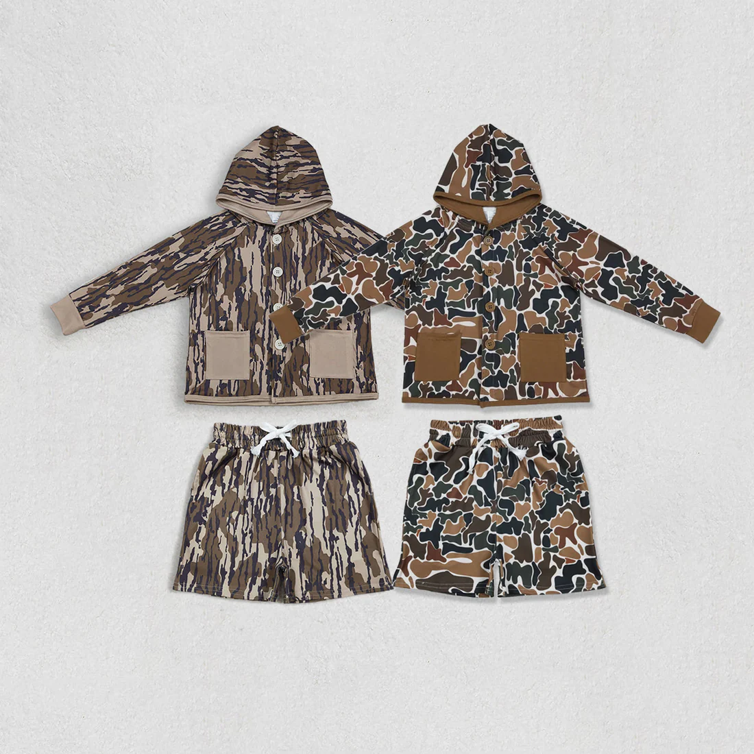 RTS Sibling baby boys clothes camouflage hooded long Sleeve Shorts sets